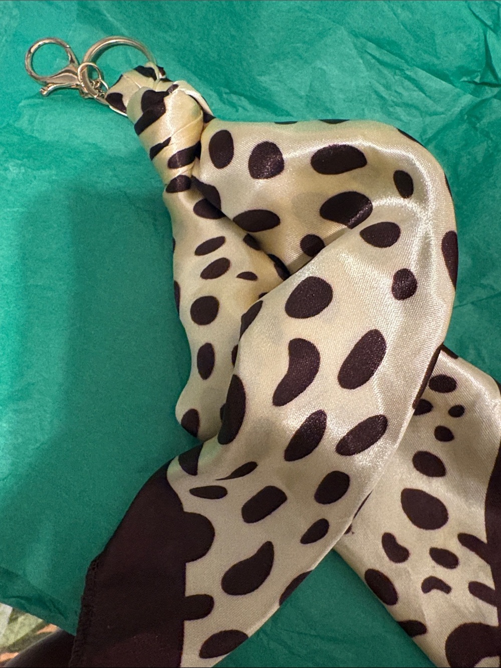 Cream & Brown Animal Print Scarf Keychain with Clip